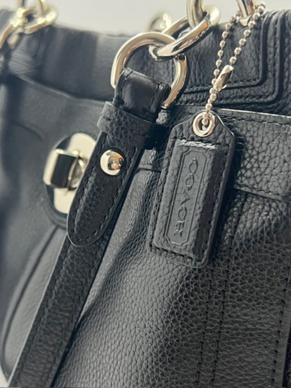 Coach Peyton Penelope Pebble Leather Turn Lock CarryAll Satchel Bag F16531 Black - Picture 8 of 16